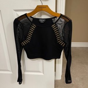 Bebe Black Crop Studded Embellished Top XS